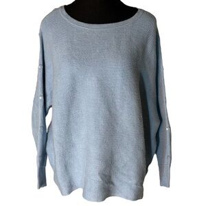 TAHARI Icy Blue Ribbed Oversized Sweaters Pullover Button Detail Sleeves Large